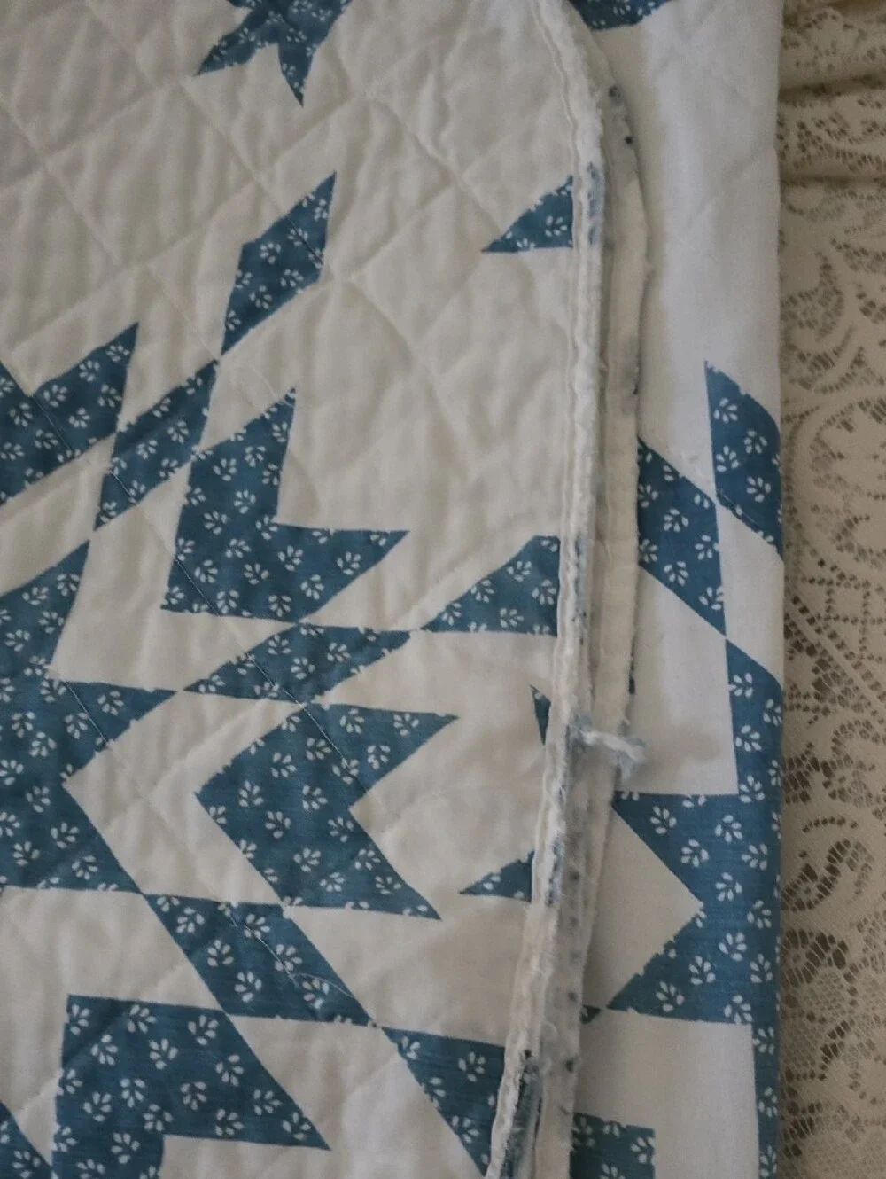 Classic Blue and White Quilted Bedspread